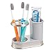 mDesign Decorative Bathroom Dental Storage Organizer Holder Stand for Electric Spin Toothbrush/Toothpaste - Compact Design for Countertop and Vanity, Holds 4 Standard Brushes - Gray/Brushed