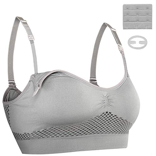 Wirezoll Nursing Bra, Wireless Women Super Soft Full Bust Bralette for Maternity Breastfeeding and Sleep with Extra Bra Extenders & Clips (Gray, XXL)