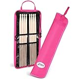 Flexzion Drumsticks Gig Bag, Percussion Music Accessory Case w/a Hook, Adjustable Shoulder Strap, Carrying Handle & Card Holder for 4 Pairs of Drumstick, Kid Drummer, Water-Resistant Fabric, Hot Pink