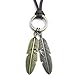 KONOV Vintage Angel Feather Pendant Leather Cord Mens Necklace Chain, Gold Silver Brown