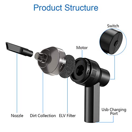 Toetsenbordreiniger Powcan Mini Krachtig toetsenbord Stofzuiger USB Draadloze computer Stofzuiger met 2 zuigmondstukken… - Afbeelding 3