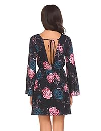 Minivestido con cuello en V floral para mujer ELESOL Vestido corto ajustado y acampanado