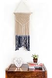 Macrame Wall Hanging Blue Woven Large Tapestry - Handmade Bohemian Home Decor - Boho Chic Apartment Studio or Dorm Decorative Interior Wall Art - Office Living Room Bedroom Nursery Craft Decorations