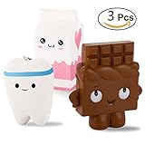 3 Pack Kawaii Jumbo Slow Rising Squishies, Scented Squishy Chocolate Bar, Tooth, Milk Carton Toys For Kids or Stress Relief by FidgetKit