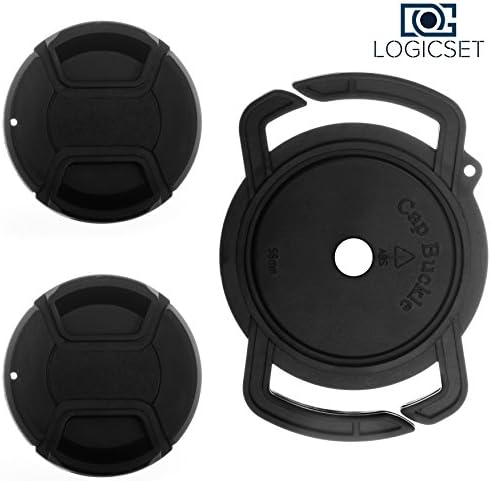 Logicset 2-Piece Lens Caps 58mm and Lens Cap Buckle Holder for 52mm, 58mm, 67mm DSLR Camera (3-Piece Set)