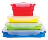 Thin Bins Collapsible Containers - Set of 4 Rectangle Silicone Food Storage Containers - BPA Free, Microwave, Dishwasher and Freezer Safe - No more cluttered container cabinet!
