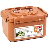 e-jen Premium Kimchi, Sauerkraut Container Probiotic Fermentation with Inner Vacuum Lid (Earthenware Brown, 1.3 gal/ 5.2L)