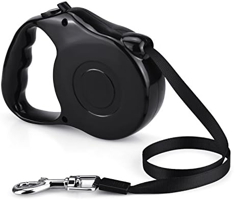 WLWQ Retractable Dog Leash, 16.5FT Long Dog Walking Leash with Break and Lock Button, Tangle Free, Reflective Ribbon Cord, Suitable for Small Medium Breed Dogs- Up to 33LBS/15KGS (Black）