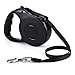 WLWQ Retractable Dog Leash, 16 FT Long Nylon Ribbon Dog Walking Leashes with One Button Break and Lock, Comfortable Hand Grip, 360° Tangle Free Suitable for Small Medium Dogs Up to 33 LBS (Black)