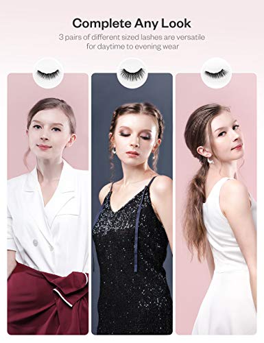Anjou Magnetic Eyelashes and Eyeliner Kit, 3-Pair Eyelashes Set No Glue Needed, Regular Wispies & Demi Wispies with Scissors Tweezers for Natural Look/Wedding/Party