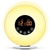 Wake Up Light Digital Alarm Clock with Sunrise Simulation - 6 Nature Sounds and FM Radio, 7 Colors Switch, Sunset Fading Night Light for Bedside and Kids, Digital Clock for Heavy Sleeper