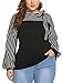 IN'VOLAND Plus Size Blouses for Women Tie-Bow Neck Striped Blouse Long Sleeve Shirt Splicing Office Work Shirts Tops Black