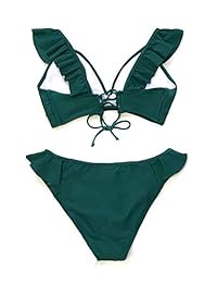 Bikini de encaje con volantes, color verde azulado