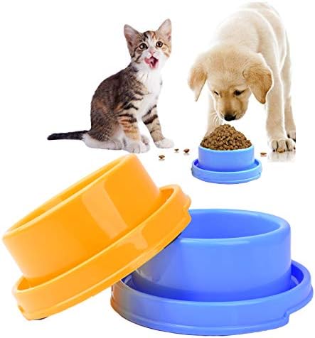 2pcs Dog Bowls Pet Cat Puppy Food Bowls Plastic Round No Spill Water Food Feeder Dish Colorful Feeding Eating Bowls