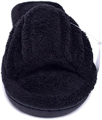 ExtraComfort Womens Plush Open Toe Slippers Memory Foam Flip Flop Slide House Slippers (XL(10-11), Black)