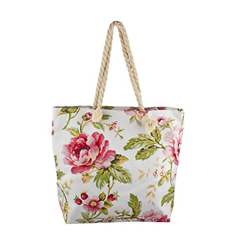 Lux Accessories Lux Accessories Womens Zip Up Beach Bag White Flowers