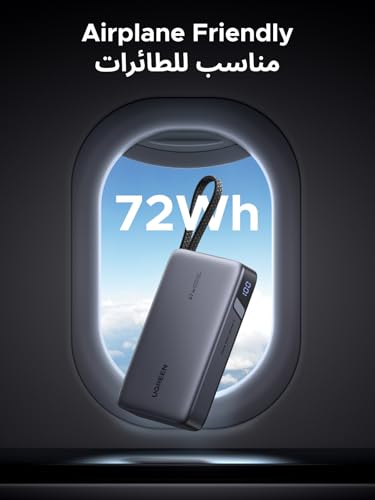 UGREEN Power Bank 20000mAh, 67W Fast Charging with Built in USB C Cable, Portable Charger for Laptop/Samsung/iPhone/Xiaomi, LED Display Battery Pack, 65W Self Charging,Nexode Series