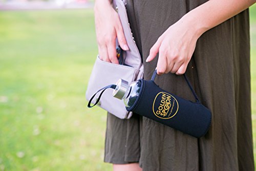 Golden Spoon Glass Water Bottles with Sleeves - 18 Oz Pack of 6 - Sturdy & Durable Construction - Stainless Steel Caps with Carrying Loop - Ideal for Beverages, Juice & Water, Lead and BPA Free