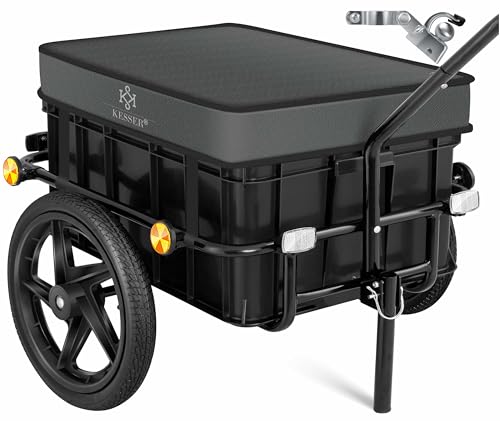 KESSER® Fahrradanhänger, Lastenanhänger, Handwagen mit Kupplung, Hochdeichsel, für Fahrrad Transportanhänger Transportbox mit 70 Liter Volumen, Max. 6