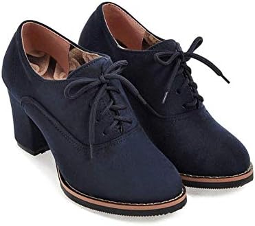 Women Ankle Booties Lace up High Thick Square Chunky Heel Boots Round Toe Shoes by Lowprofile
