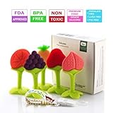 Baby Teething Toys, Soft Silicone Natural BPA Free Fruit Teethers Set with Pacifier Clip/Holder for Toddlers & Infants (5 Pack)
