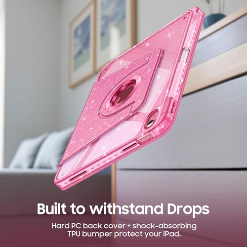 Fintie Rotating Case for iPad A16 11th Generation 2025 & 10 Generation 2022 11 Inch, 360° Case with Clear Acrylic Back, Sturdy Frame - Starry Pink