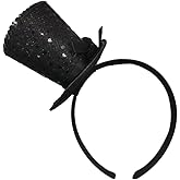 VIGUEUR Mini Top Hat Headband with Black Sequin, Tea Party Fascinator Headpiece, 1920s Gatsby Party Costume