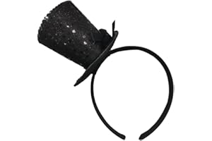 VIGUEUR Mini Top Hat Headband with Black Sequin, Tea Party Fascinator Headpiece, 1920s Gatsby Party Costume