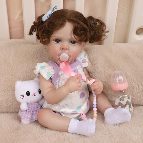 Bebê Reborn Boneca Menina Corpo de Silicone 48cm Olhos Azuis Pode Dar Banho Criança Presente