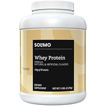 Amazon Brand - Solimo Whey Protein Powder, Vanilla, 5 Pound Value Size (57 Servings)