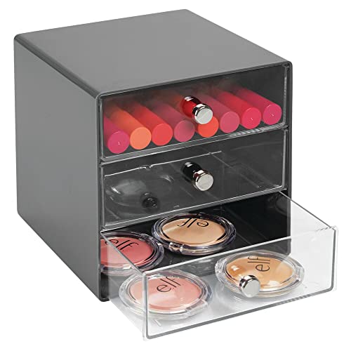 mDesign Plastic Makeup Organizer Storage Station Cube, 3 Drawers for