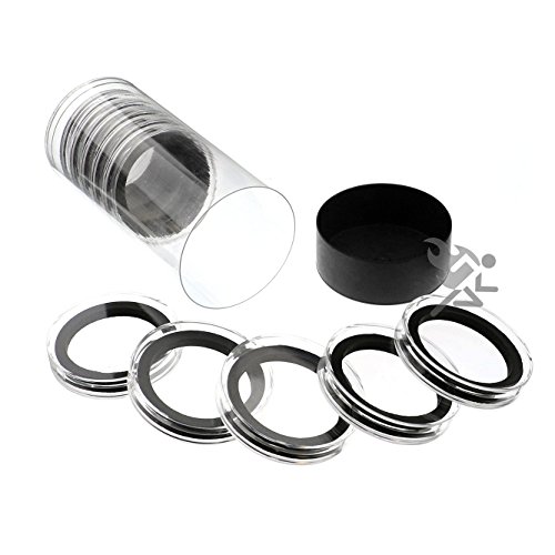 Black Lid Capsule Tube & 10 Air-Tite X Deep 39mm Black Ring Coin Holders for 2oz Stackers