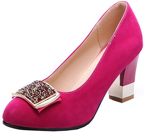 AgooLar Women's High-Heels Imitated Suede Solid Pull-On Round-Toe Pumps-Shoes, Red, 39