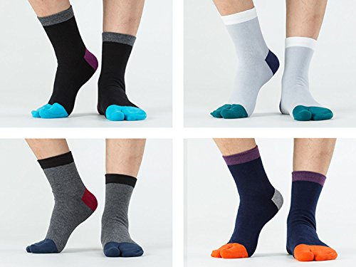Men's Tabi Socks Flip Flop Split Toe Big Toe Cotton Crew Grip Athletic 4 Pack - Thumbnail 2
