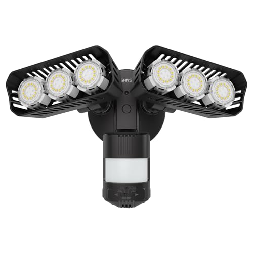 SANSI 38W 5000LM Luces de Movimiento para Exterior con Sensor, Luz de Inundación al Aire Libre con Detector Ajustable de 4 Modos, Equivalente a 500W 5000K de Atardecer a Amanecer, Resistente al Agua