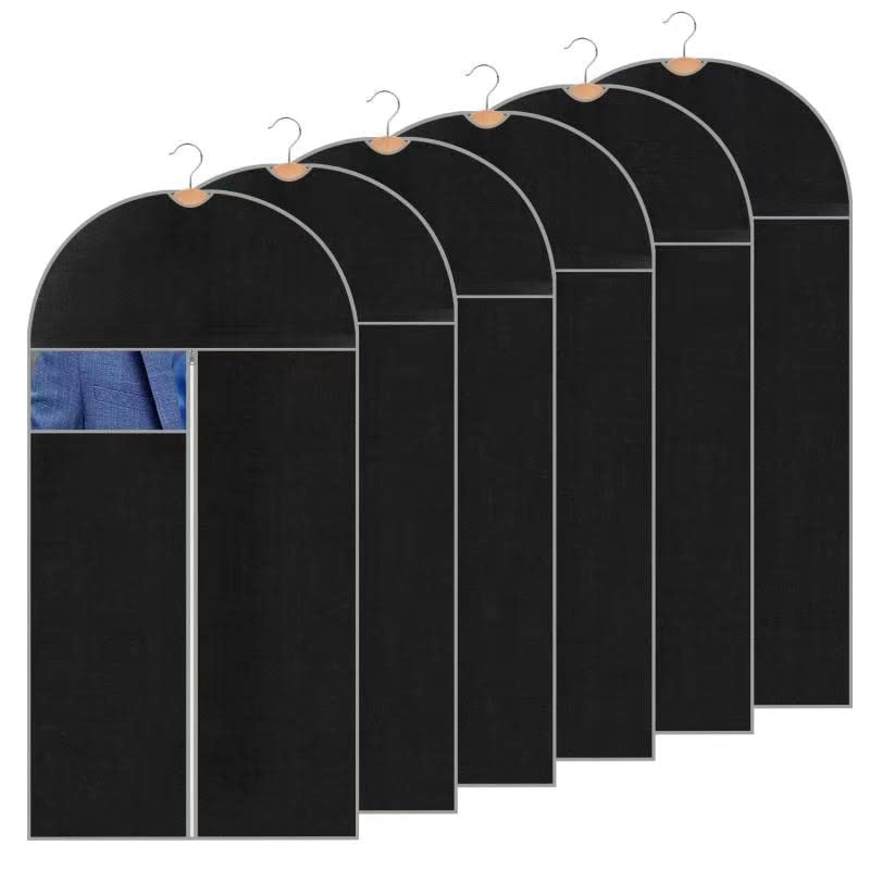 GDORUN 6Pcs Garment Cover Bags, Black Clothes Storage Bags, Moth Proof Garment Bags for Long Gowns Suits, Women Dresses, Men Coats (90cm *2 + 110cm*2 + 100cm*6)