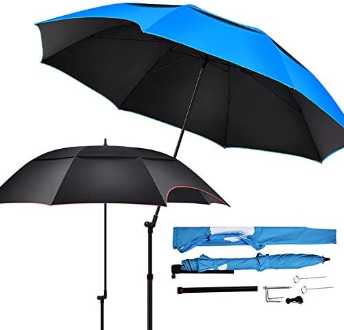 アウトドアパラソル釣り傘 大きなチルトパラソル 折りたたみ式ポータブル傘 アクセサリー付き 地上プラグx1