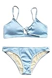 Cupshe Fashion Women's Fluffy Cloud Tie Bikini Set Beach Swimwear Bathing Suit (S, Blue)