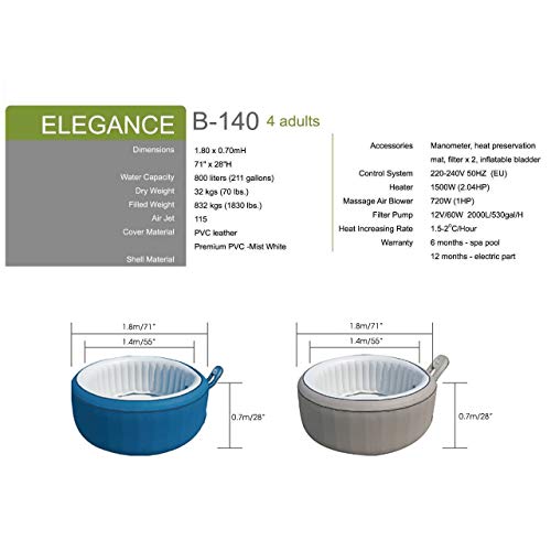 Updayday Tragbare aufblasbare Badewanne, Whirlpool der Hot Spring Spa Family Jet SPA, Massage-Whirlpool mit konstantem… – Bild 5