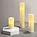 Flameless Ivory Pillar Candles with Remote, Tall Candle Set with Distressed Wax Finish, Warm White Glowing LEDs, Batteries Included - Set of 3