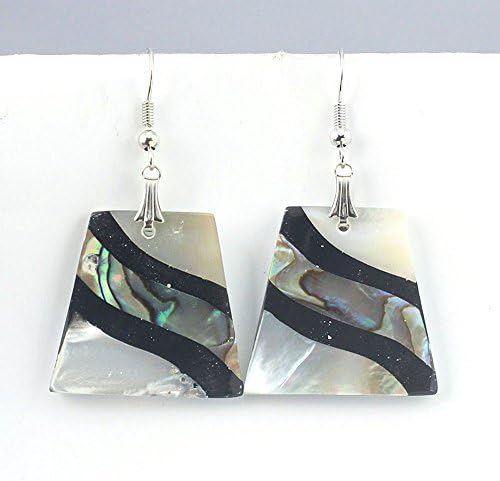BEST FINISH ABOLENE SHELL FASHION JEWELRY .925 SILVER PLATED EARRINGS S24432 2.5 inches