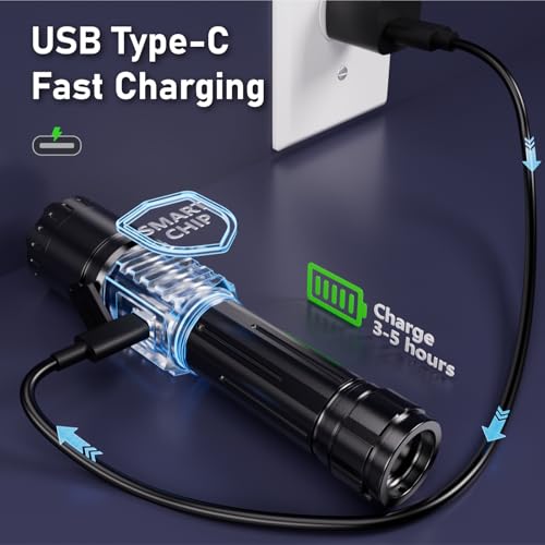 Rechargeable Flashlight 2 Pack, 990000 High Lumens LED Flash Light, Brightest Zoomable Lampe with LCD Digital Display, 5Modes Super Bright Flashlights, Powerful Tactical Flashlight for Outdoor, Gift