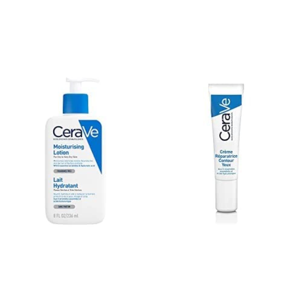 CeraVe Moisturising Lotion | 236ml/8oz | Daily Face & Body Moisturiser for Dry to Very Dry Skin & Eye Repair Cream | 14 ml/0.5 oz | Eye Cream for Dark Circles & Puffiness