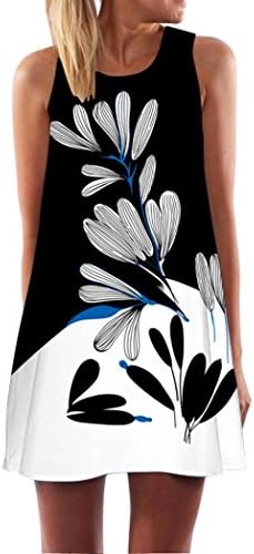 Sunday77 Women Dress Women Dress Summer Vintage Boho Valentine's Day Maxi Evening Party Beach Floral Dress A-Line Sleeveless Mini Dress O-Neck Casual Sundress Beach Dress