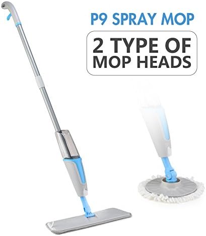 Pasen Povor Hardwood Floor Spray Mop Swivel Cleaning Tools with 2 Microfiber Head Pad (1 Head flips 180°，1 Round Head flips 360°)
