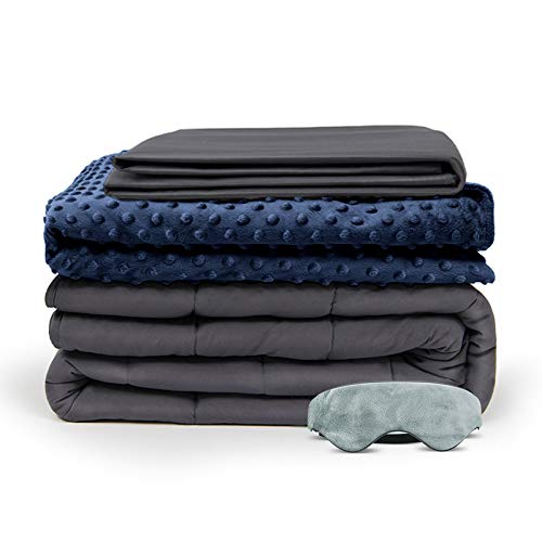 BUZIO Weighted Blanket 4 Piece Set with 2 Removable Duvet Covers & 1