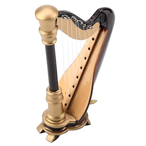 ZAMTAC GLOGLOW 4in Wooden Miniature Harp Replica with Gift Case Instrument Model Musical Gifts Ornaments - (Color: Black)