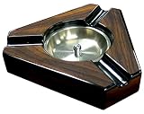 Prestige Import Group - Triangular Maple Lacquer 3 Cigar Ashtray - Dark Maple Wood and Black Accents