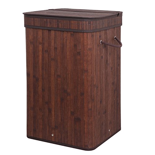 Allblessings Foldable Bamboo Hamper Laundry Basket Washing Cloth Bag Lid Brown For Storage - Thumbnail 3