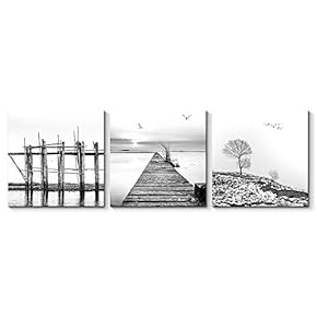 Canvas Wall Art Great Bridge in Water Painting Artwork for Home Prints Framed - 12"x12"x3 Panels
